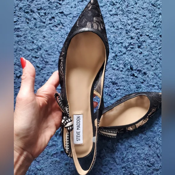 Steve Madden Black Lace Pointed Slingback Flats - Picture 6 of 11